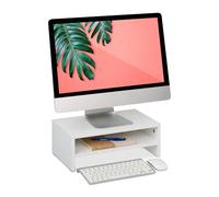 Relaxdays Support pour Moniteur, HxLxP : 14 x 40 x 23,5 cm, rehausseur écran, avec Compartiment, pour Le Bureau, Blanc