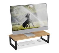Relaxdays Support pour Moniteur, HxLxP : 15 x 55 x 23 cm, rehausseur pour Le Bureau, Design Industriel, Nature/Noir