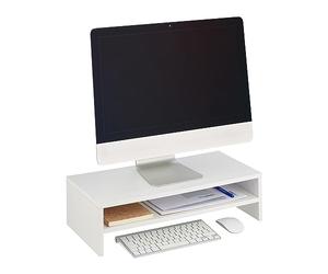 Relaxdays Support pour Moniteur, Rangement supplémentaire, Design Moderne, pour Le Bureau, HLP 14,5x54x25,5 cm, Blanc