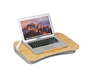 Relaxdays Support pour Ordinateur Portable, Bambou, Coussin en Mousse à mémoire, LxP 51x36 cm, lit, canapé, Nature/Gris
