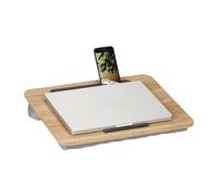 Relaxdays Support pour Ordinateur Portable, Fente pour téléphone, télétravail, H x L : 42 x 32 cm, Nature et Gris
