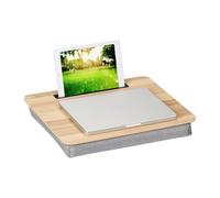 Relaxdays Support pour Ordinateur Portable, Fente pour téléphone, télétravail L x P : env. 46 x 35 cm, Nature et Gris