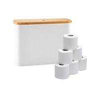 Relaxdays Support pour Papier Toilette, 12 Rouleaux, H x L x P : 34,5 x 45 x 15 cm, Tissu, Bambou, Rangement, Blanc