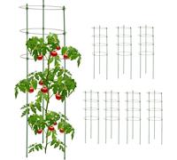 Relaxdays Tuteur à tomates en Lot de 8, métal et Plastique, Hauteur : 90 cm, 4 Anneaux réglables, pour Plantes, Vert