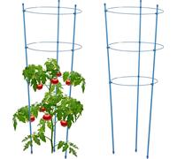 Relaxdays Tuteur pour tomates, Plantes grimpantes, Lot de 2, métal & Plastique, 3 Anneaux réglables, Hauteur 76 cm, Bleu