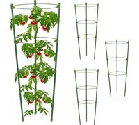 Relaxdays Tuteur pour tomates, Plantes grimpantes, Lot de 4, métal, Plastique, 3 Anneaux réglables, HxD : 45x18 cm, Vert