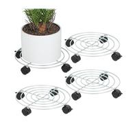 Relaxdays Support pour Plantes, Lot de 4, diamètre : 32 cm, pour Pots de Fleurs, Roues, Acier, pour intérieur, argenté