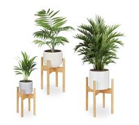 Relaxdays Support pour Pot de Fleurs, Lot de 3, Porte-Plante intérieur, Meuble pour Pots avec D: 20, 25 et 29 cm, Nature