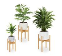 Relaxdays Support pour pot de fleurs, lot de 3, porte-plante intérieur, meuble pour pots avec D: 20, 25 et 29 cm, nature