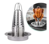 Relaxdays Support pour Poulet, INOX, récipient arômes et bac récup. Graisse, pour Barbecue, Grill & Four, argenté