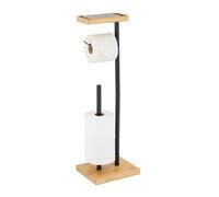 Relaxdays Support pour Votre Papier Toilette, Bambou et métal, 66,5 x 31 x 17 cm, pour la Salle de Bain, Noir et Nature