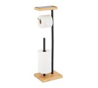 Relaxdays Support pour Votre Papier Toilette, Bambou et métal, 66,5 x 31 x 17 cm, pour la Salle de Bain, Noir et Nature