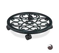 Relaxdays Support Roulant Plantes Rond, Lot de 2, en métal, Plateau Roulant Pots à Fleurs, Aspect Antique, Vert