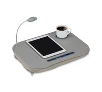 Relaxdays Support pour pc Genoux pour Ordinateur Portable Table de lit + Lampe + Porte gobelet, Gris