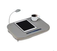 Relaxdays Support table de genoux pc portable Lampe LED ordinateur Porte gobelet, gris