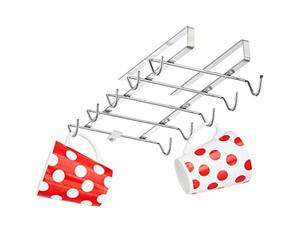 Relaxdays Support tasses, dispositif armoire, 10 tasses, en métal, système accrochage cuisine, étagère HLP 6x14x28cm,