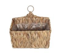Relaxdays Jardinière suspendue en jacinthe d'eau, herbes, plantes, 29 x 28 x 15 cm, panier à plantes tressé, film, anneau, naturel