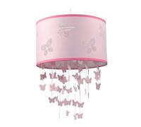 Relaxdays Suspension pour chambre d'enfant, papillons, E27, abat-jour et mobiles, H x P : 150 x 30 cm, rose