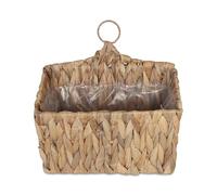 Relaxdays Suspension pour Plantes en Jacinthe d'eau, Herbes, H x L x P 29 x 28 x 15 cm, Panier tressé, Naturel