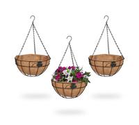 Relaxdays Suspension pour Plantes avec Panier en Fibres de Coco, Lot de 3, HD 48x31 cm, intérieur/extérieur, Marron/Noir
