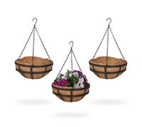 relaxdays Jeu de 3 pots de fleurs avec garniture en coco