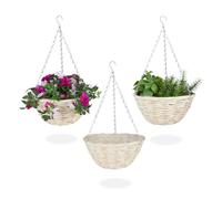 relaxdays Suspension pour Plantes en Lot de 3, Panier tressé en Osier, Fait Main, Pot de Fleurs HxD 12 x 25 cm, Nature