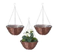 relaxdays Suspension pour Plantes, Lot de 3, diamètre de 30 cm, Film d’intérieur à Planter, Fleurs, Osier et Fer, Brun