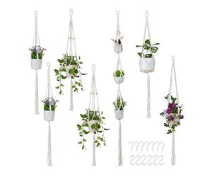 Relaxdays suspensions en macramé, Set de 7, Boho, Tailles variées, Support de Plantes intérieur, Coton, crème
