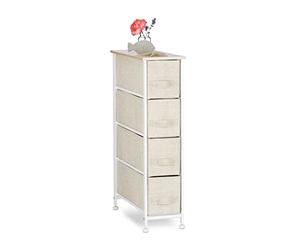 Relaxdays Système d'étagères, 4 Tissu, Universelle, métal et Bois, 76 x 20 x 48 cm, Beige Meuble Rangement Commode Polyester 40% Acier 20% Panneau de Fibres, Design D, Variante D