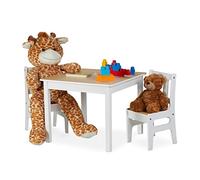 relaxdays Table 2 chaises, Ensemble Meubles Enfants intérieur, Jeu de 3 pièces, MDF,Blanc/Nature, Bois, 48 x 60 x 60 cm