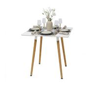Relaxdays Table à Manger carrée 75x75x75 cm MDF & Bambou pour 4 Personnes Style scandinave Blanc/Naturel