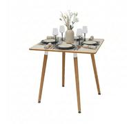 Relaxdays Table à Manger carrée en MDF et Bambou, Style scandinave, Naturel, 75 x 75 x 75 cm pour 4 Personnes