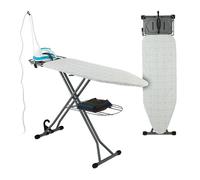 Relaxdays Table à Repasser, Pliable, réglable en Hauteur, Plateau de Repassage LP : 115 x 39 cm, Blanc et argenté