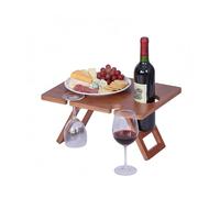 Relaxdays Table à vin Pliable en Bambou pour Pique-Nique, 20 x 40 x 30 cm, 4 Verres et 1 Bouteille, Marron