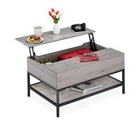 Relaxdays Table avec Plateaux relevables et Surface de Rangement, pour Salon, Aspect Bois, HLP 45,5x90x60 cm, Gris/Noir