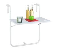 Relaxdays Table Balcon Suspendue, Rabattable, réglable en Hauteur sur 3 Niveaux, Aspect rotin, LxP 59,5 x 36 cm, Blanc