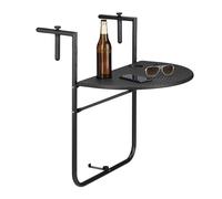Relaxdays Table de balcon pliante pliable appoint table suspendue rabattable BASTIAN rotin hauteur réglable 63x60x84 cm, noir