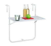 Relaxdays Table Balcon Suspendue, Rabattable, réglable en Hauteur sur 3 Niveaux, Aspect Bois, LxP 59,5 x 35,5 cm, Blanc, Acier, 1 unité