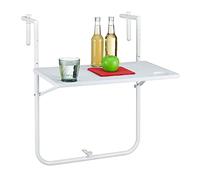 Relaxdays Table Balcon Suspendue, Rabattable, réglable en Hauteur sur 3 Niveaux, Aspect rotin, LxP 59,5 x 36 cm, Blanc