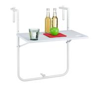 Relaxdays Table Balcon Suspendue, Rabattable, réglable en Hauteur sur 3 Niveaux, Aspect rotin, LxP 59,5 x 36 cm, Blanc