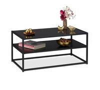 Relaxdays Table basse, 2 supports,en métal, dessus de verre, table de sofa pour salon,hxlxP:env. 42x90x50 cm, noire