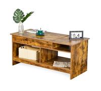 Relaxdays Table Basse à Plateau relevable, H x L x P : 50 x 110 x 50 cm, Table de Salon avec Rangement, Couleur Marron.