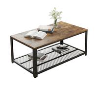 Relaxdays Table Basse, Style Industriel, H x l x P : 45 x 106 x 60 cm, Aspect Bois, étagère en Treillis, Table de Salon, Marron/Noir