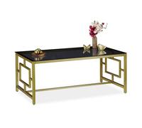 Relaxdays Table basse avec plaque de verre noire,cadre métallique,Table de salon,HxlxP 45 x 110 x 60 cm,noire, dorée