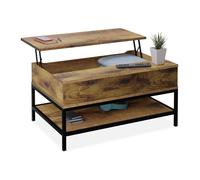 Relaxdays Table Basse avec Plateau relevable, 42x98x50 cm, Compartiment intérieur, Meuble de Salon, Marron/Noir