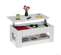 Relaxdays Table basse avec plateau relevable, 42x98x50 cm, compartiment intérieur, meuble de salon, moderne, blanche