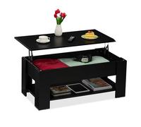 Relaxdays Table Basse avec Plateau relevable, 42x98x50 cm, Compartiment intérieur, Meuble de Salon, Moderne, Noire