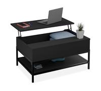 Relaxdays Table Basse avec Plateau relevable, 42x98x50 cm, Compartiment intérieur, Meuble de Salon, Noire
