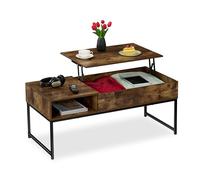 Relaxdays Table Basse avec Plateau relevable, HLP : 45x110x50 cm, Effet Bois et métal, Table de Salon, Marron