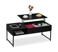 Relaxdays Table Basse avec Plateau relevable, HLP : 45x110x50 cm, Effet Bois et métal, Table de Salon, Noire